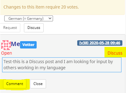 View of comment button on a forum post