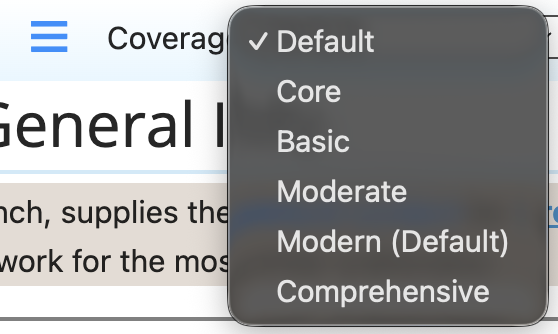 Coverage dropdown menu