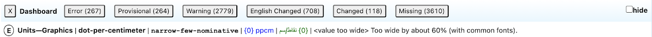 example of the columns for a specific item in the dashboard