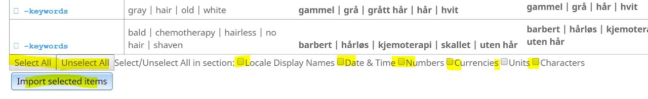 Import selected items option