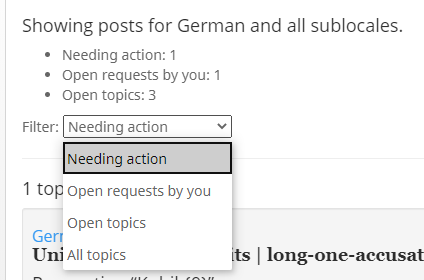 Filter options drop down